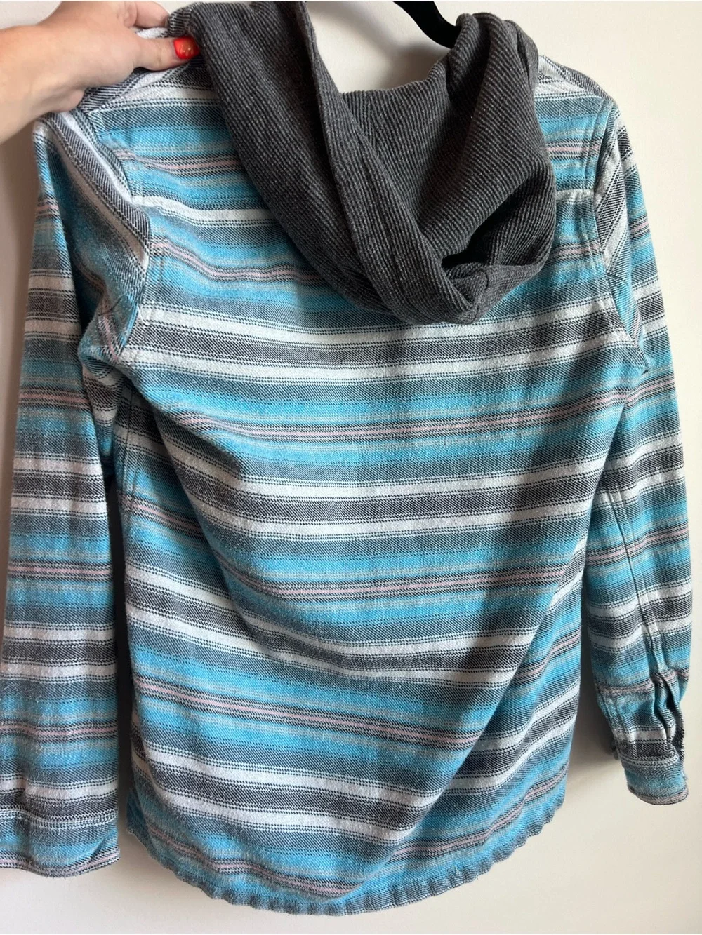 Billabong striped cotton hooded baja flannel Teal, cream, Gray, salmon